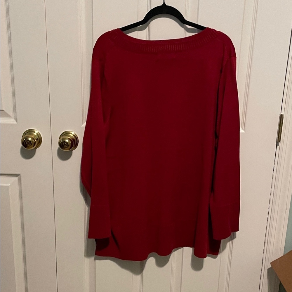 Cable & Gauge Rich Red V-Neck Tunic Sweater - Picture 6 of 7